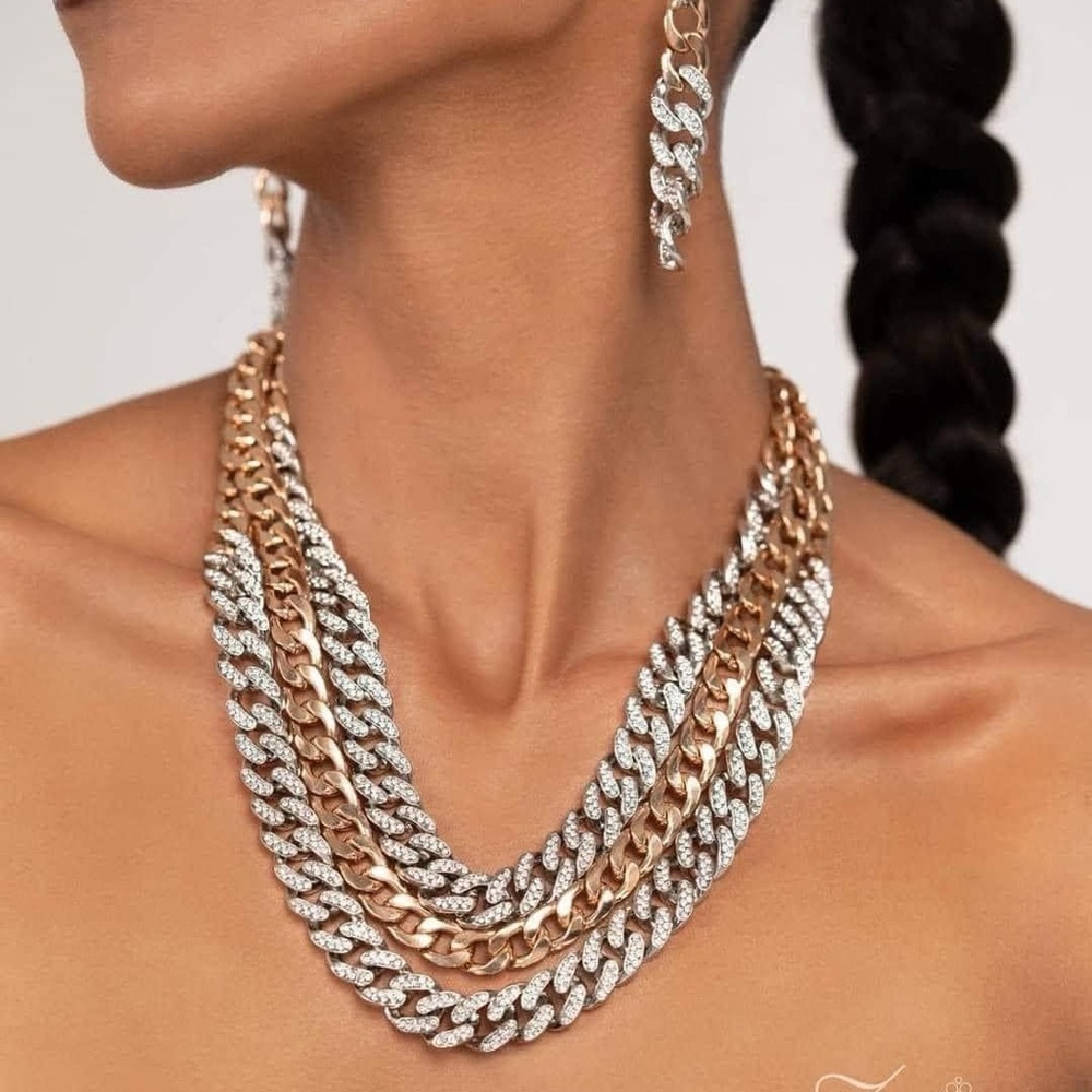 Elegant Gold and Silver Necklace and Earring Set